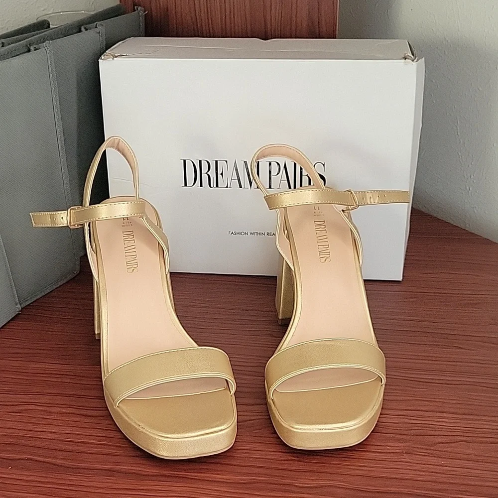 DREAM PAIRS Heels for Women Block Chunky Platform High Heels Open Toe He…